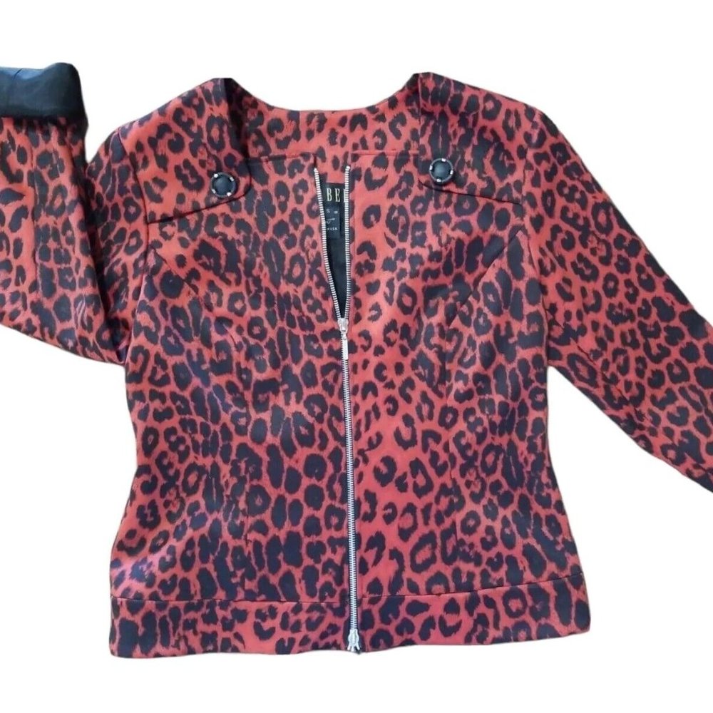 Vintage Womens Isabel Red Animal Print Full Zip Jacket Size Small Leopard